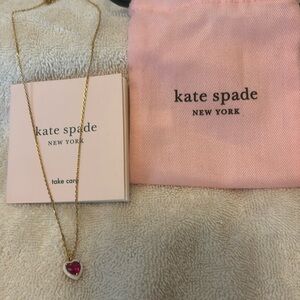 Kate Sapde gold deep pink heart necklace with bag and care booklet